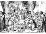 The judgement of Solomon (Engraving based on a picture by A Coypel)